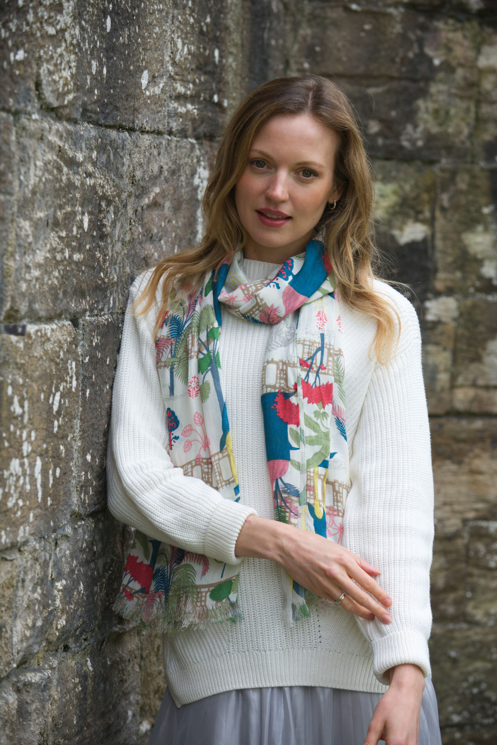 Earth Squared Tiger Scarf-Cream